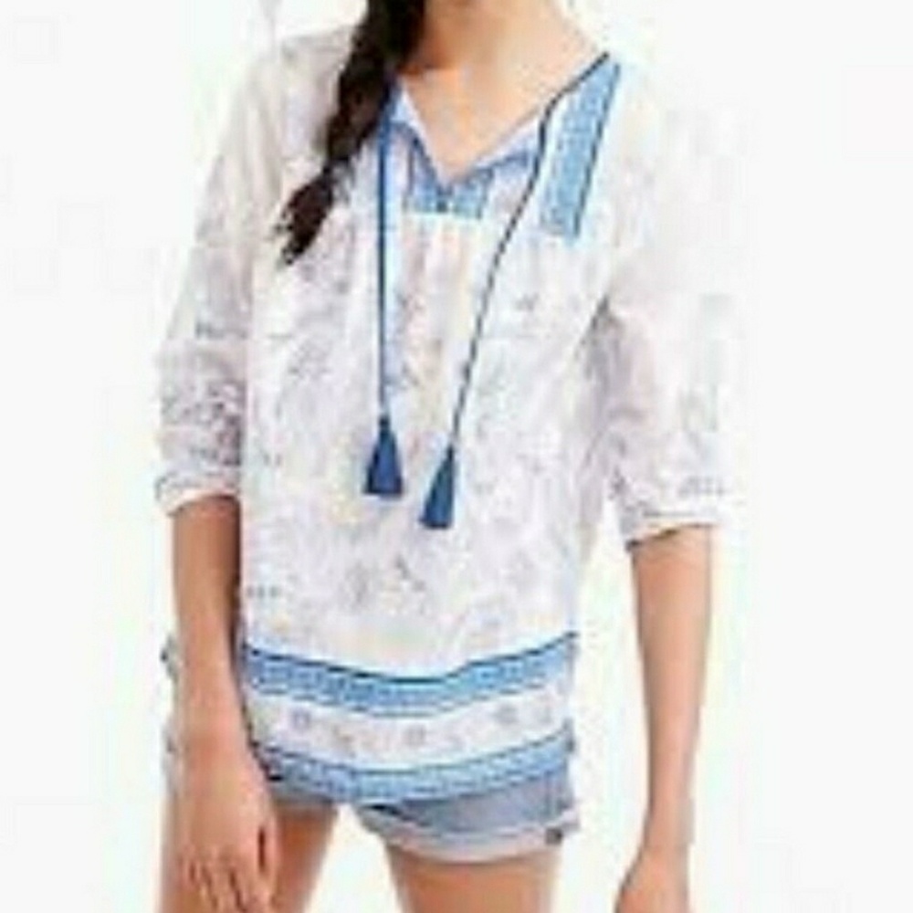 J. Crew White and Blue Tunic Top